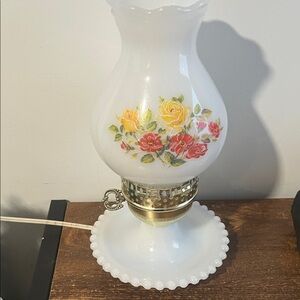 vintage electric milk glass hurricane lamp